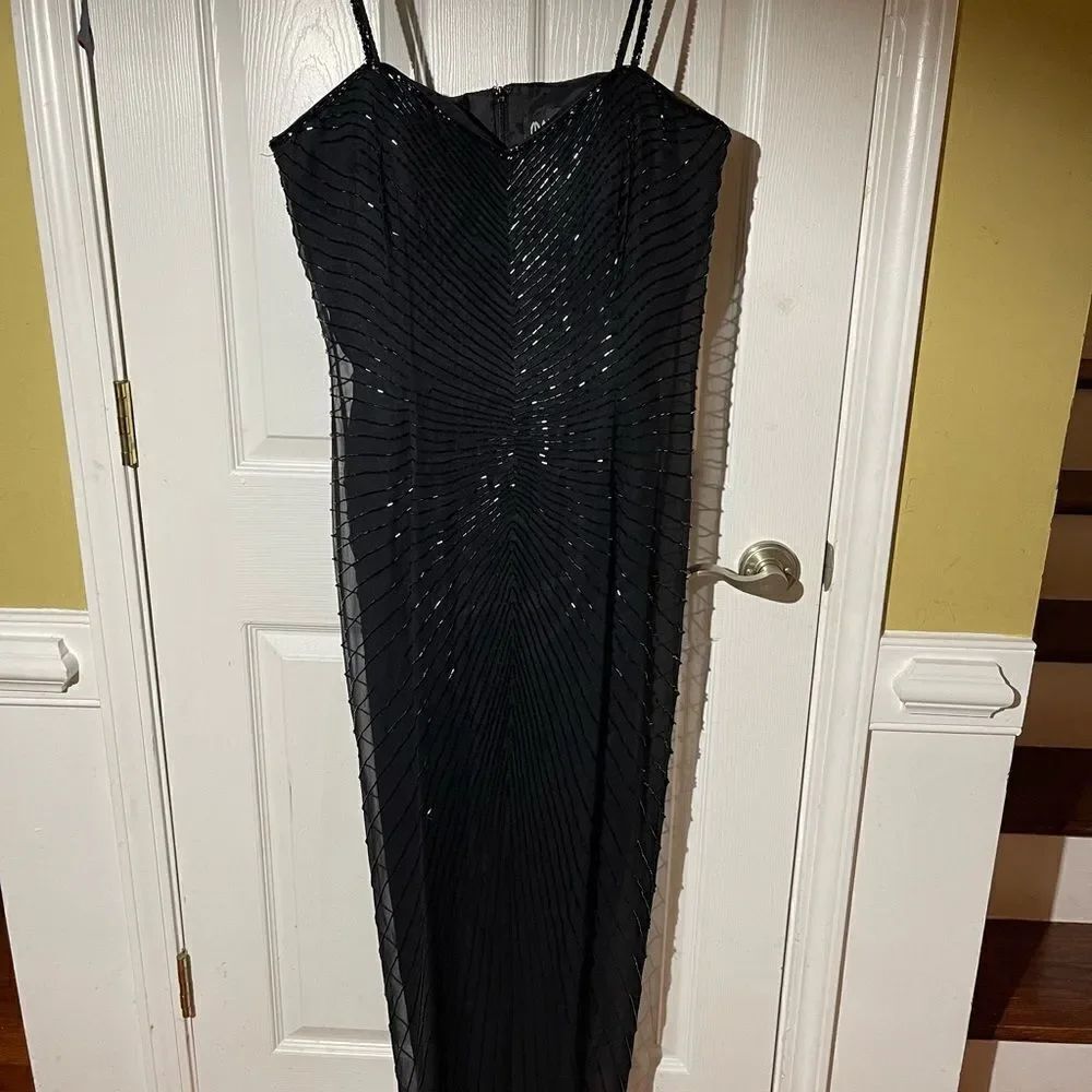 Marsoni  Formal 100% silk black beaded maxi spaghetti straps inner corset SZ 14